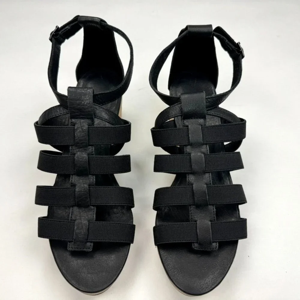 Eileen Fisher Leather Gladiator Wedge Sandals Women 9 NWOB Fisherman Platform‎